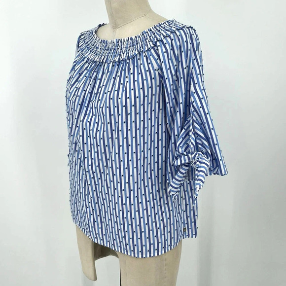SCOTCH & SODA Off-the-Shoulder Tie‎ Sleeve Top Blue Stripe Size Small - Picture 6 of 11